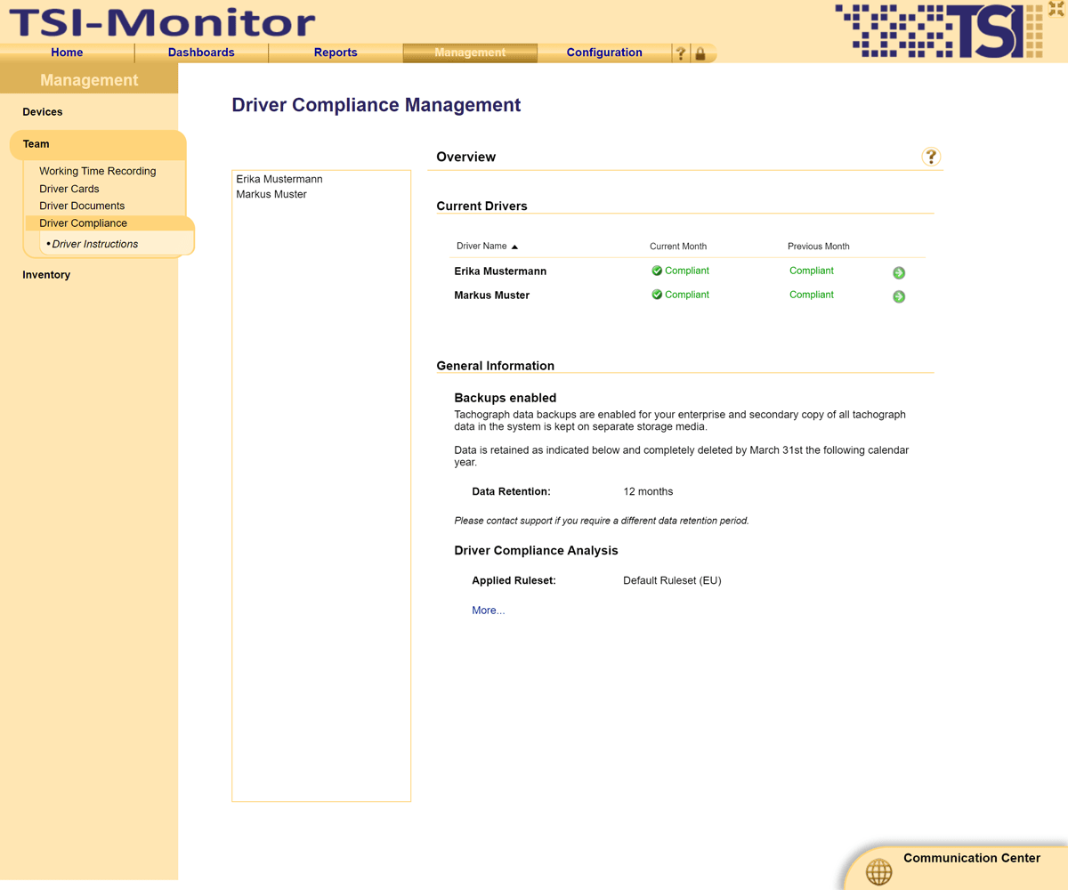 View current reserved time for tachograph data in the TSI Monitor